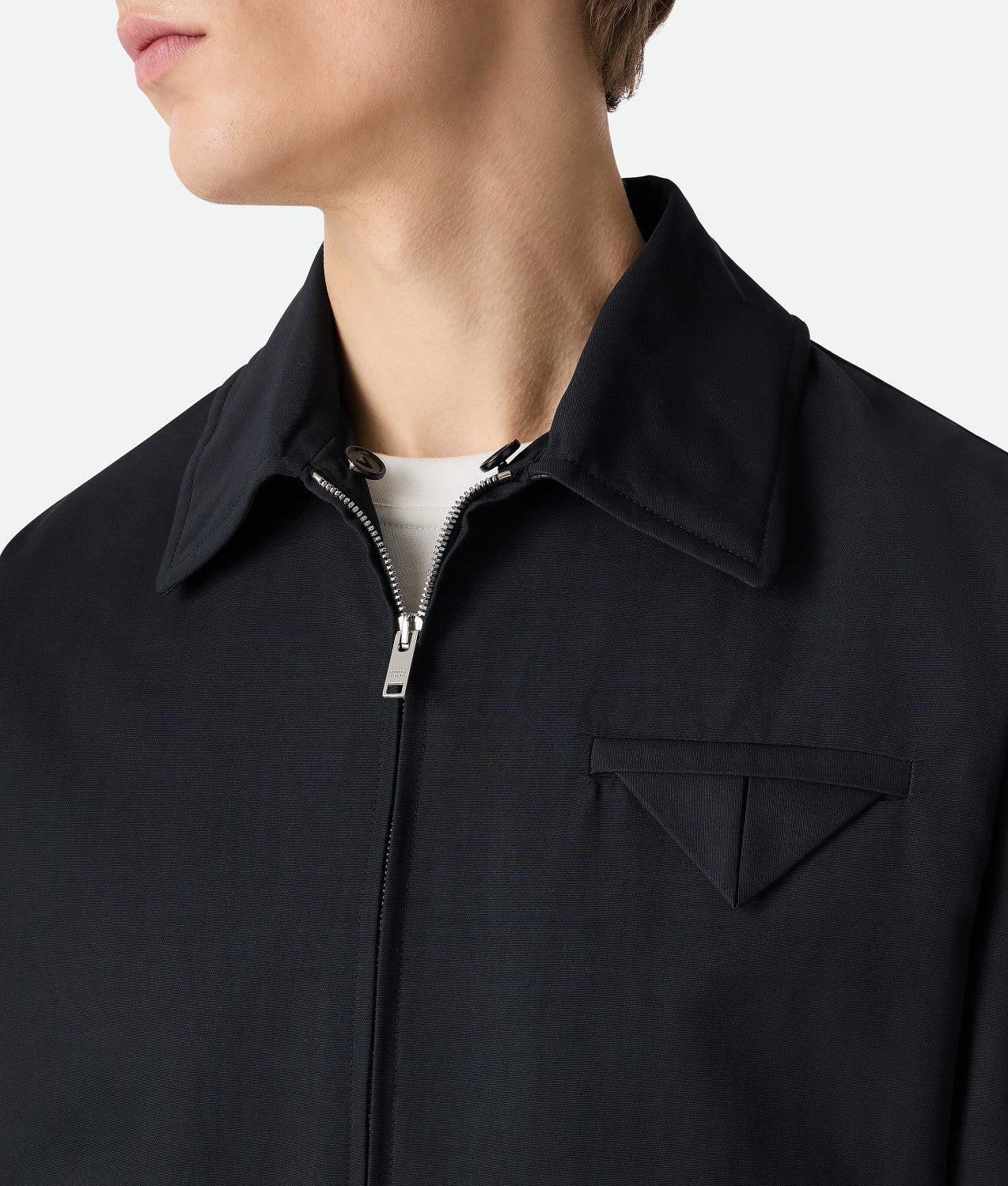 Bottega Veneta Men's Tech Cotton Zipper Woven Leather Collar Spring/Fall Solid Color Zipper Long Sleeve Jacket Ngvp #2367