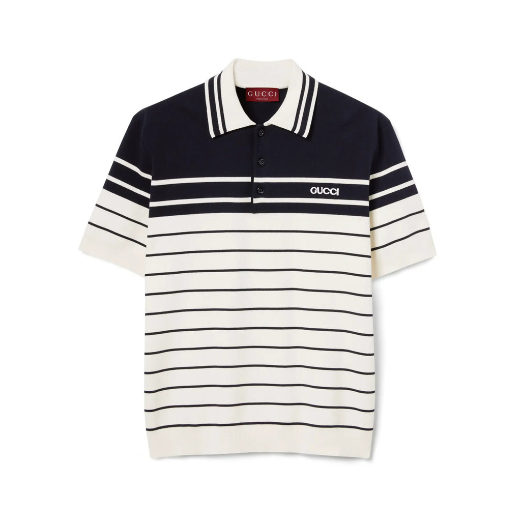 Gucci Men's Striped Logo Embroidered Summer Cotton Slim Fit Short Sleeve Polo Shirt #81176