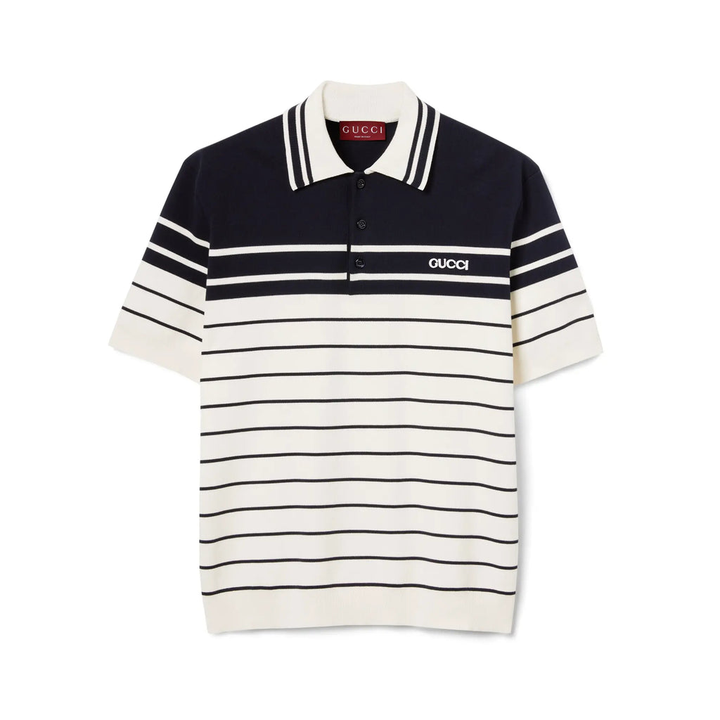 Gucci Men's Striped Logo Embroidered Summer Cotton Slim Fit Short Sleeve Polo Shirt #81176