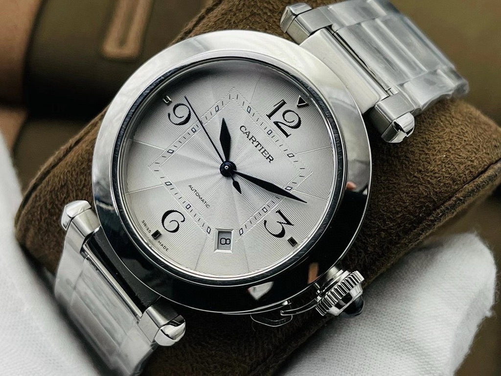 Cartier Pasha Men's Automatic Mechanical Movement 100M Water Resistant 41 mm White Dial Stainless Steel Case Strap Watch #74822
