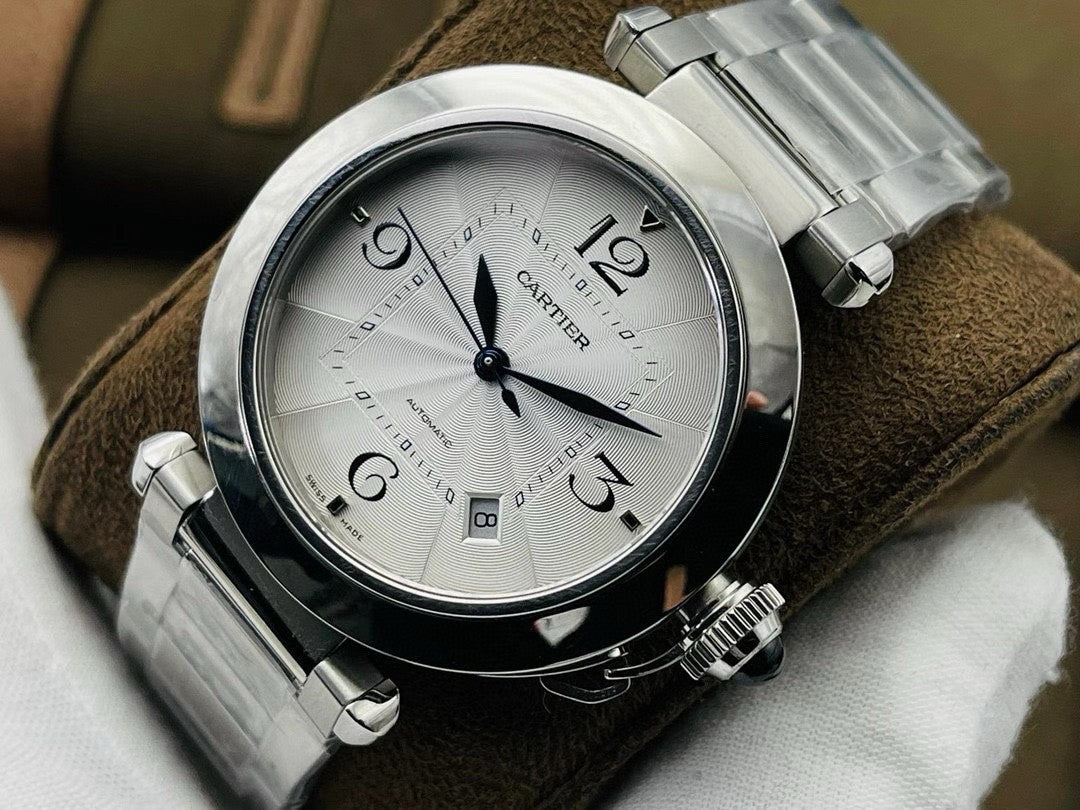 Cartier Pasha Men's Automatic Mechanical Movement 100M Water Resistant 41 mm White Dial Stainless Steel Case Strap Watch #74822