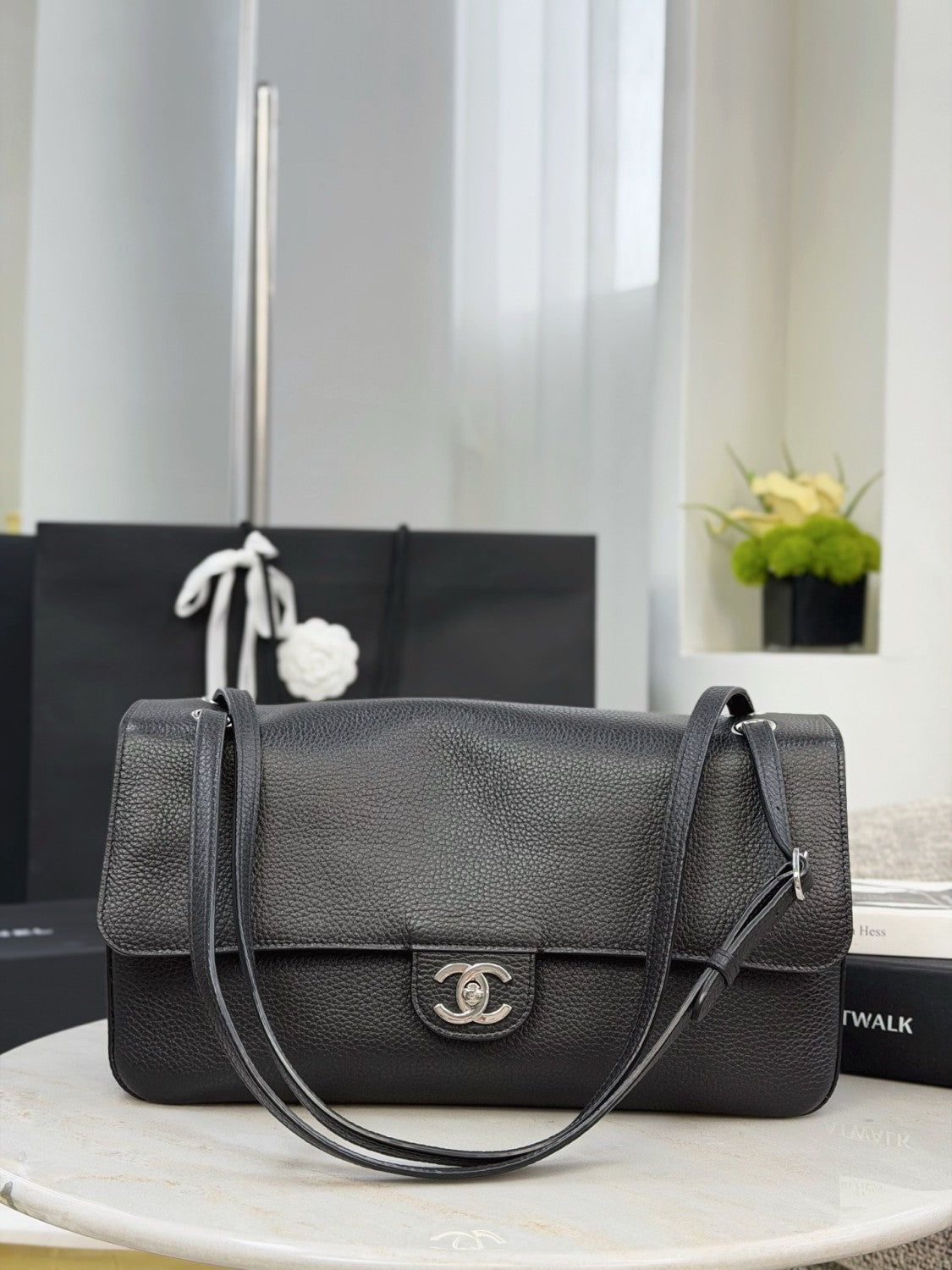 Chanel 26s Black And Silver Grained Calfskin Cf Maxi Flap Crossbody Bag Stylish Sophisticated And Elegant Available In Multiple Colours Lady Bags AS6231 #84387A