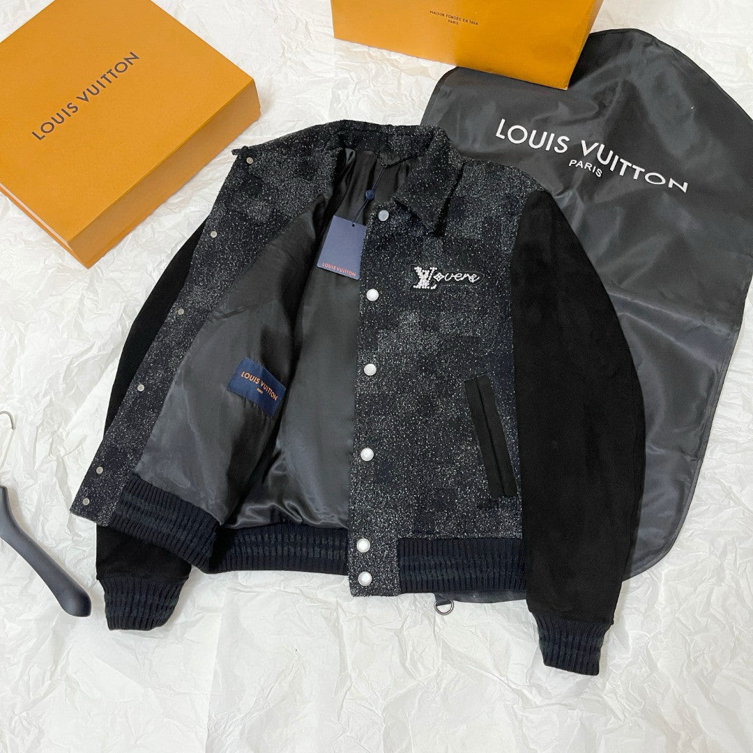 Louis Vuitton Men's Fall/Winter Fashion Casual Lapel Single Breasted Handcrafted Pearl Leather Plaid Jacket #79324