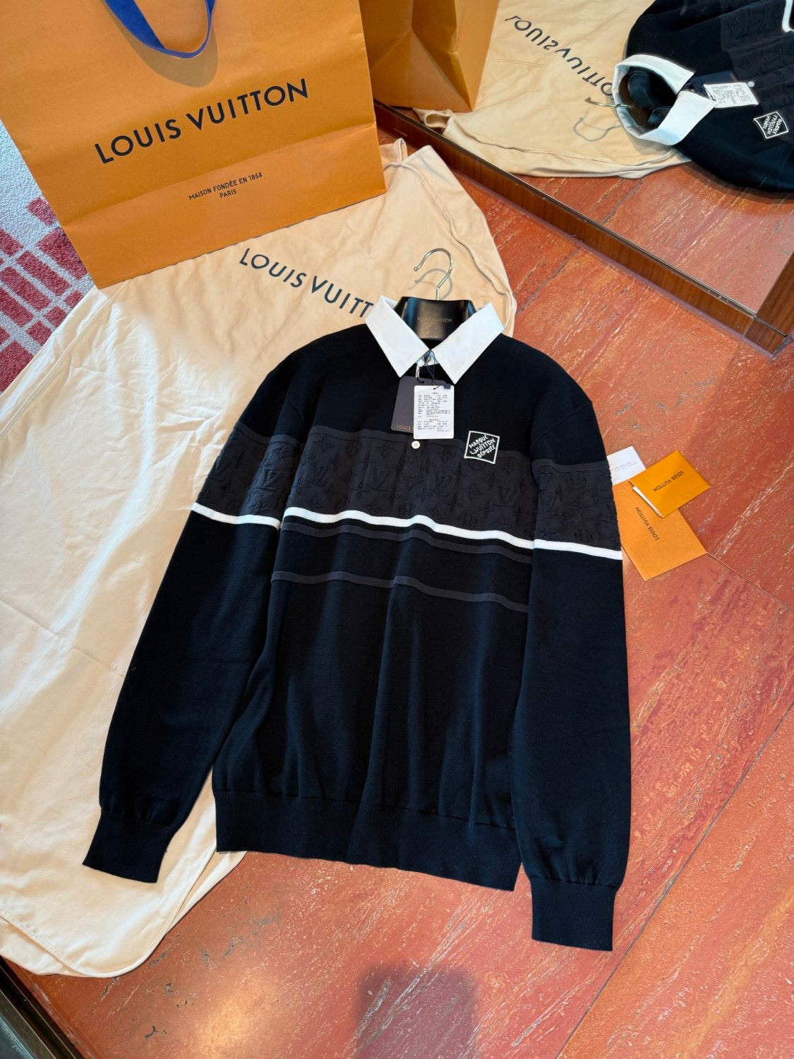 Louis Vuitton Men's Spring Summer Stripe Colour Block Long Sleeve Polo Neck Knit T-Shirt #76619