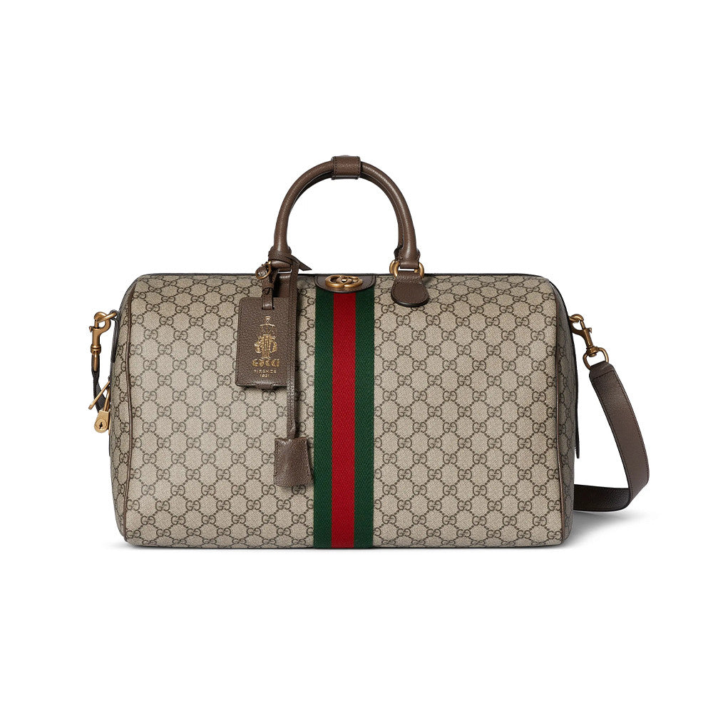Gucci Savoy Collection Medium Travel Bag In Beige And Dark Brown With Interwoven Gg Monogram Men's And Women's Handheld And Crossbody Bag Bags 834460FAEOI9746 #197150