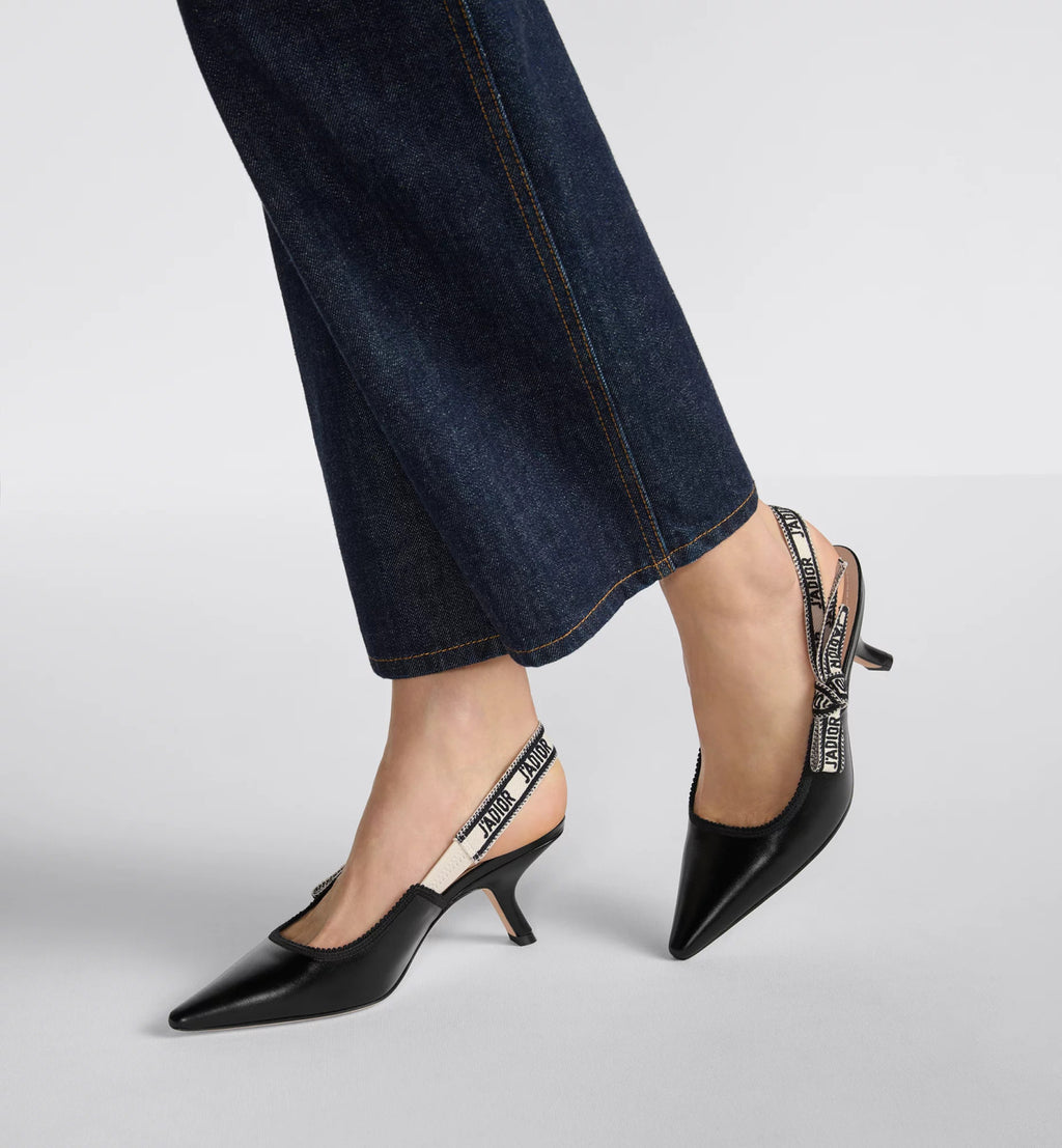 Dior Women's J'Adior Slingback Pump Embroidered Bow Leather Solid Color High-Heel Shoes Spring. Summer. and Fall Pointed-Toe Stiletto Casual Shoes Heel Height: 6.5 cm #81471