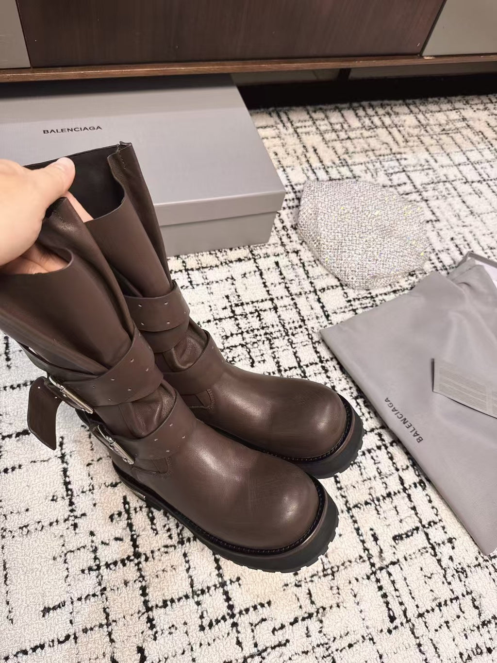 Balenciaga Women's Four Seasons Solid Color Grained Cowhide Tall Martin Boots Shoes #76425