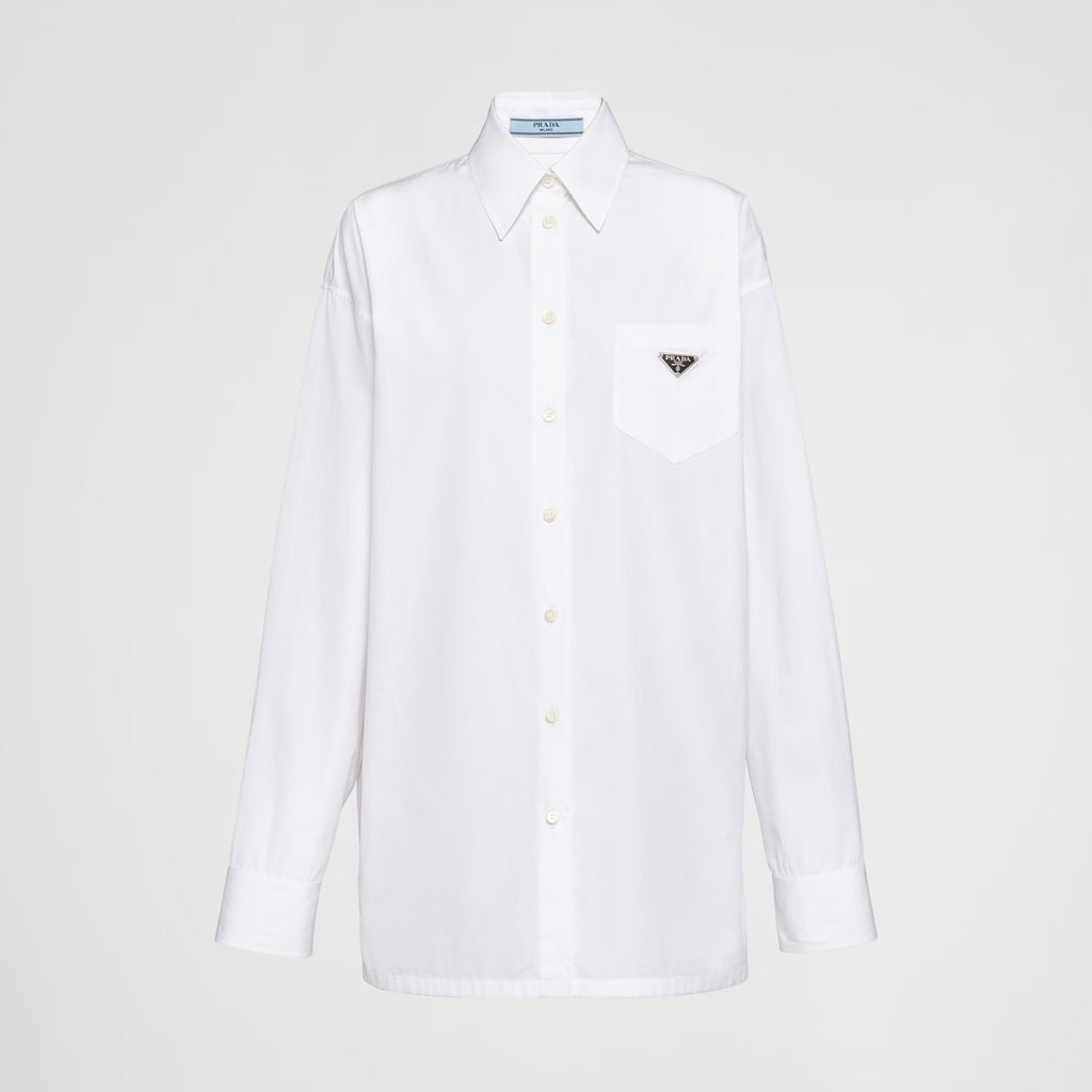 Prada Men's Women's Spring/Summer Solid Color Cotton Triangle Label Pocket Single Button Long Sleeve Shirt #77372