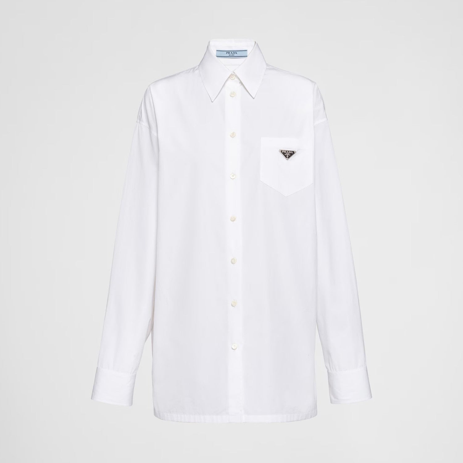 Prada Men's Women's Spring/Summer Solid Color Cotton Triangle Label Pocket Single Button Long Sleeve Shirt #77372