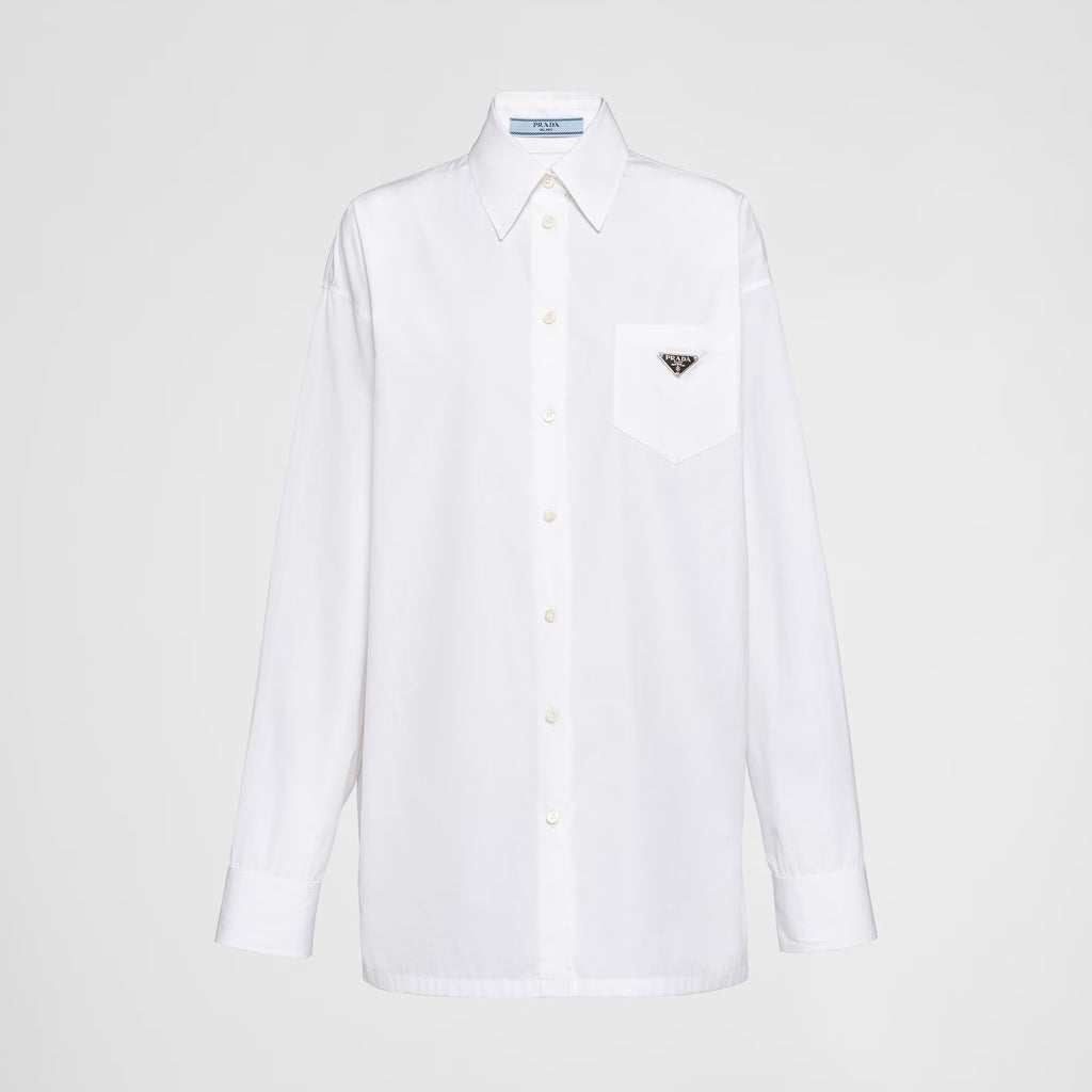 Prada Men's Women's Spring/Summer Solid Color Cotton Triangle Label Pocket Single Button Long Sleeve Shirt #77372