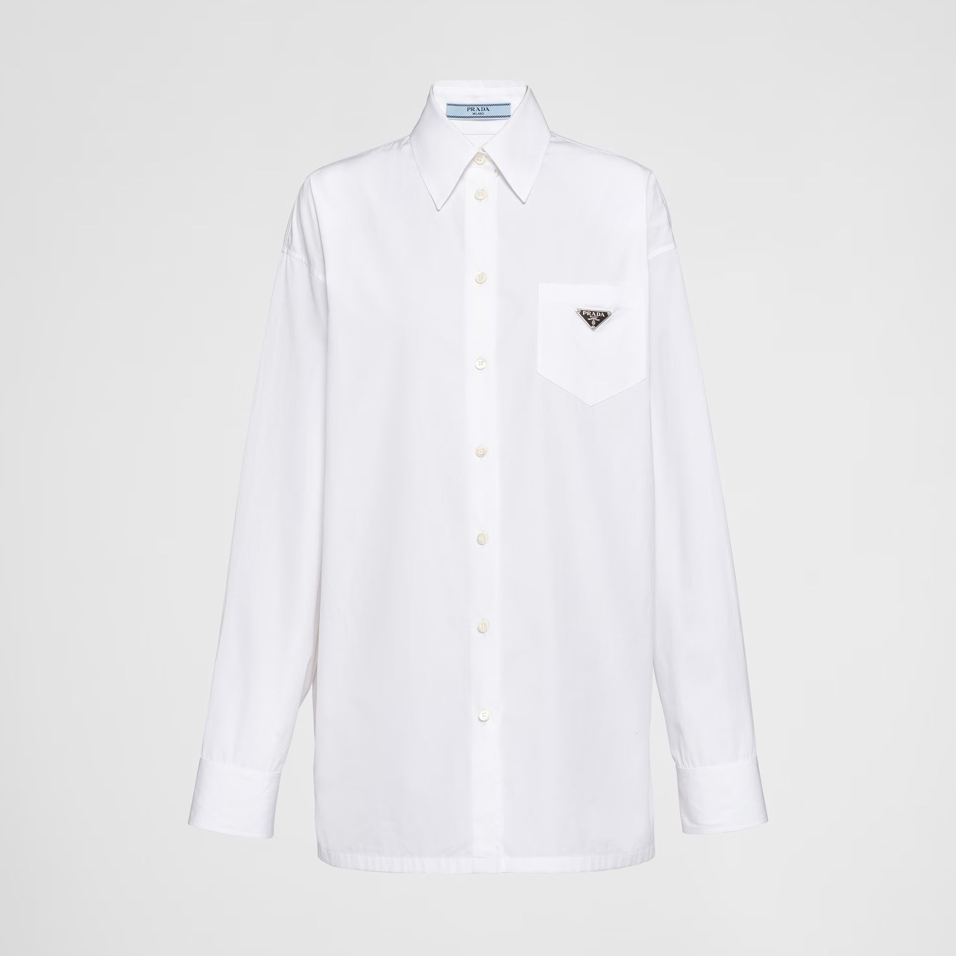 Prada Men's Women's Spring/Summer Solid Color Cotton Triangle Label Pocket Single Button Long Sleeve Shirt #77372