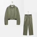 Loewe Men's And Women's Spring/fall Fashion Casual Solid-color Lapel Zipper Cotton Satin Fabric Waist Tapered Jacket  Elastic Waist Straight Leg Pants Suit Set #79174