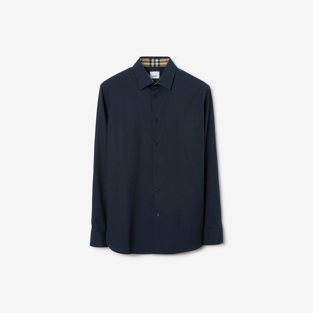 Burberry Men's Four Seasons Equestrian Rider Embroidered Logo Plaid Slim Fit Solid Color Long Sleeve Shirt #99377