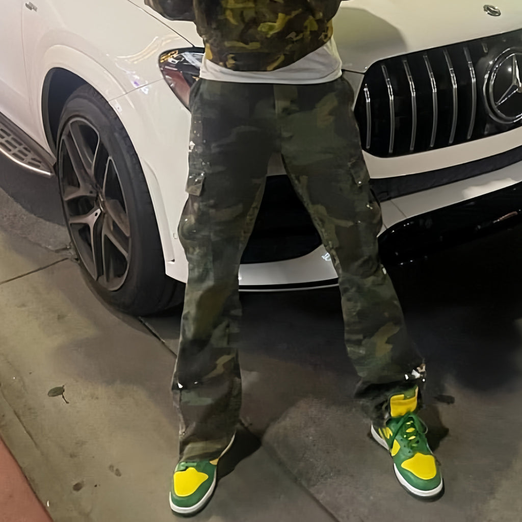 Gallery Dept Men's Women's Four Seasons Camouflage Colorblocking Washed Pants Pocket Zipper Casual Straight Leg Pants Ngvp #7874