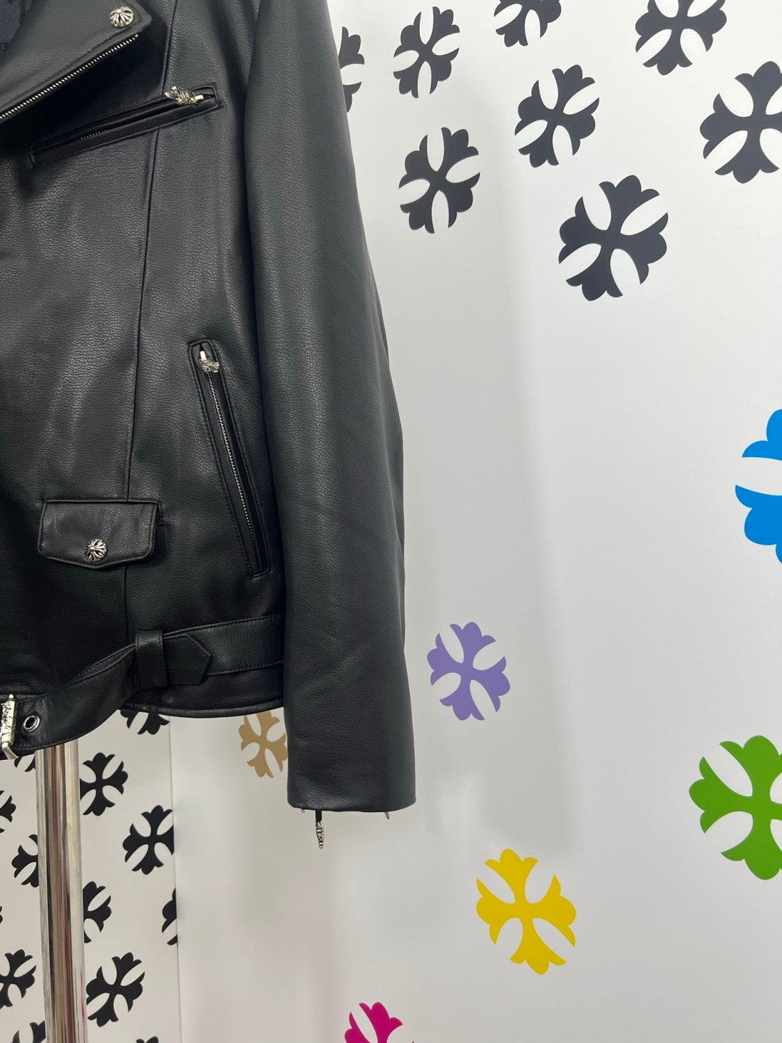 Chrome Hearts Men's Solid Color Autumn/Winter Classic Fashion Collar Zipper Multi Pocket Long Sleeve Leather Jacket #78223