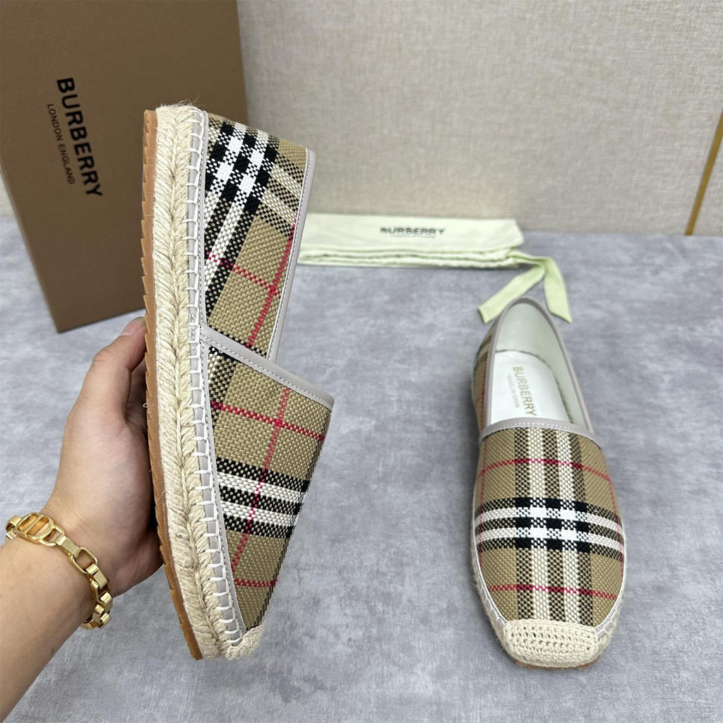 Burberry Men's Spring Summer Check Print Mews Cotton Woven Loafers Shoes #76884