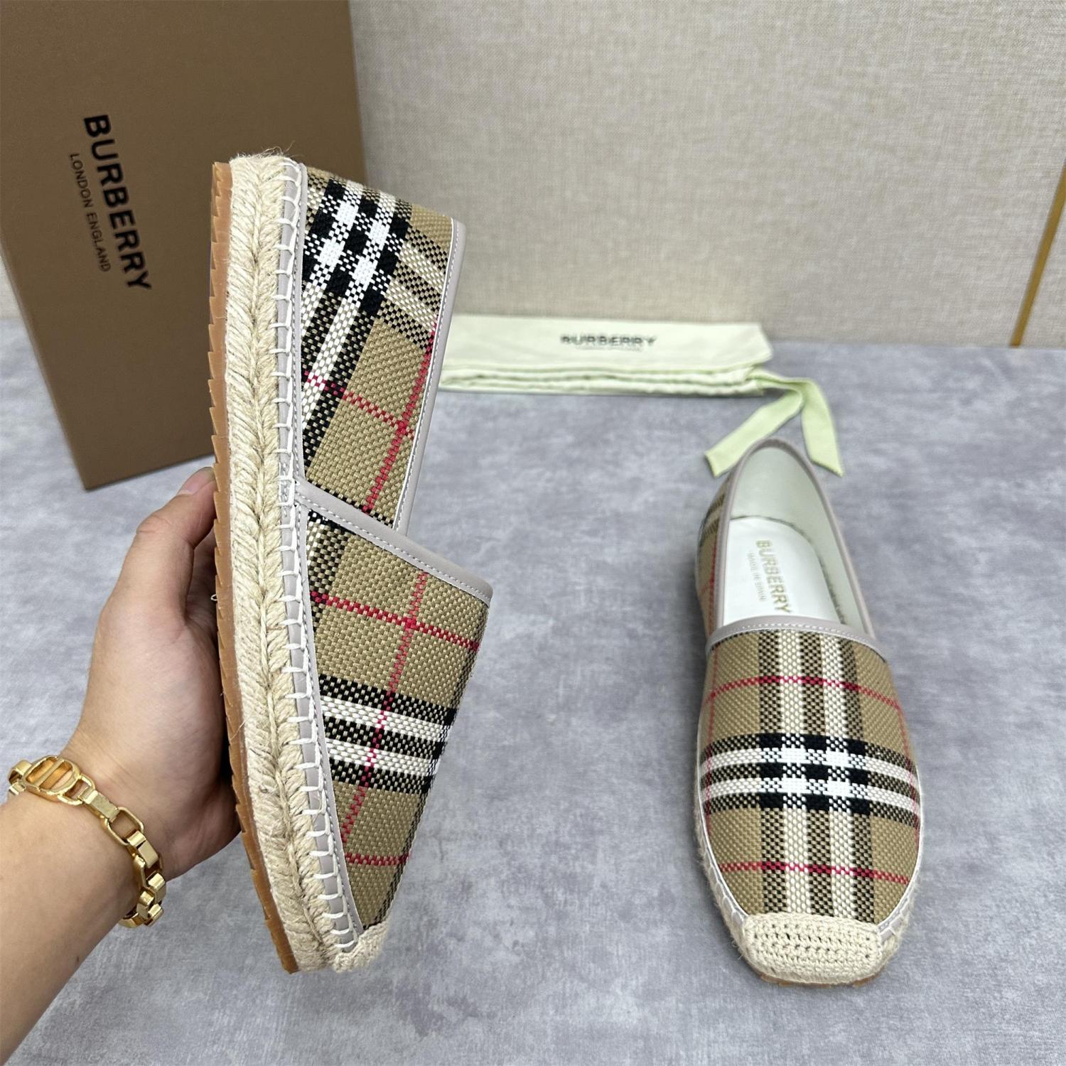 Burberry Men's Spring Summer Check Print Mews Cotton Woven Loafers Shoes #76884