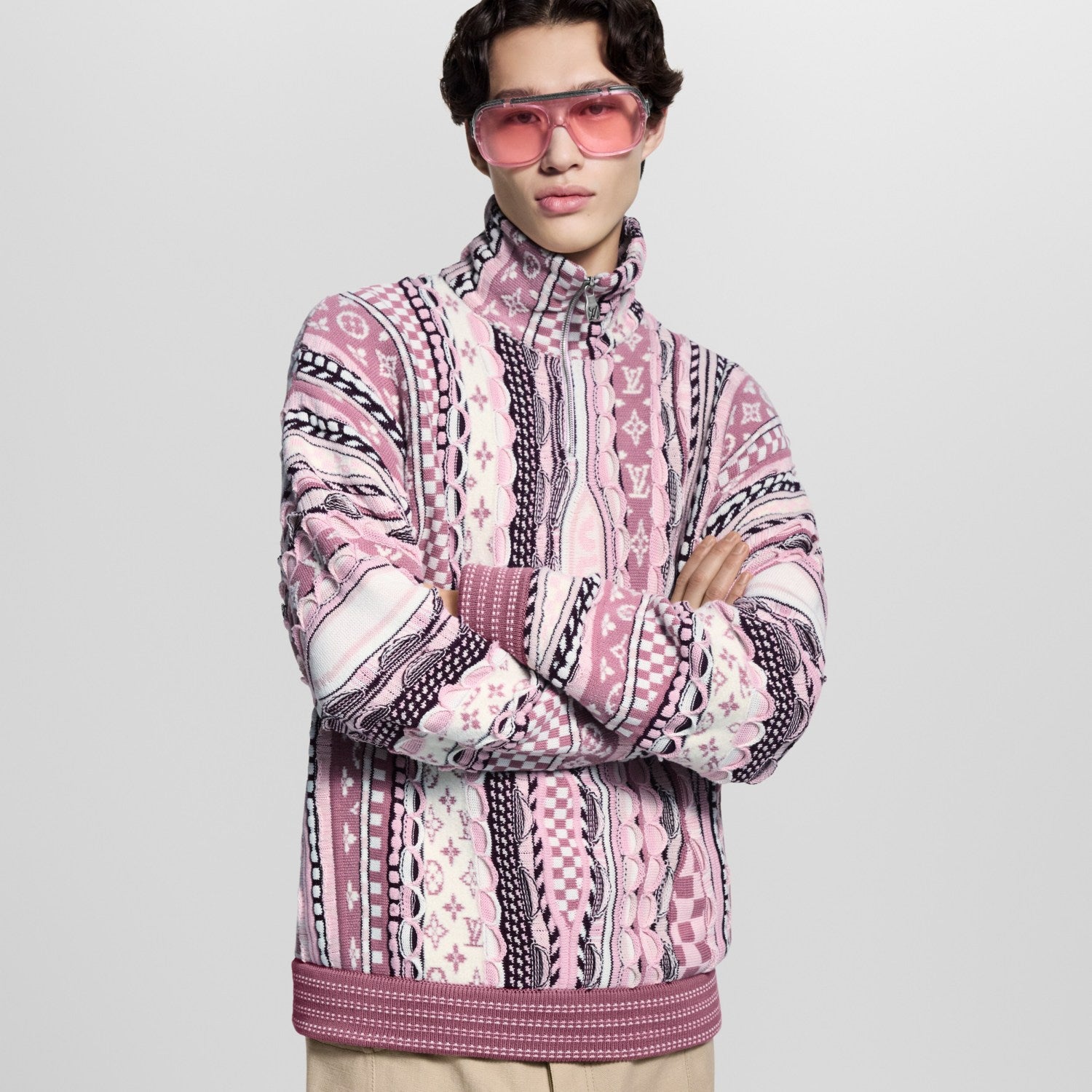 Louis Vuitton Men's And Women's Spring/fall Fashion Casual High Neck Pullover Half Zip Color Block Classic Print Sweatshirt #79281