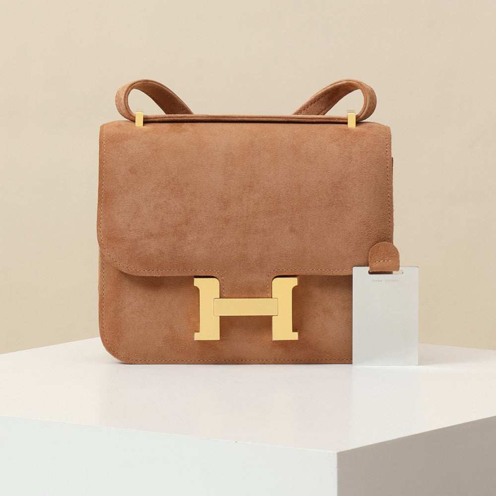 Hermes Women's Constance 19h Suede Flap Shoulder Bag With Silver And Gold Hardware Bag Bags #84116A