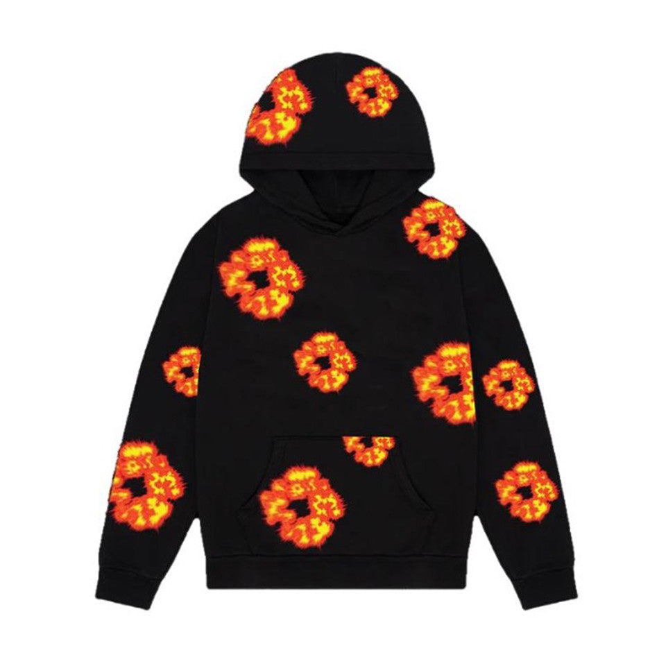 Denim Tears Men's Women's Spring & Autumn Floral Print Pocket Long Sleeve Solid Color Fit Cotton Hooded Sweatshirt Ngvp #8853