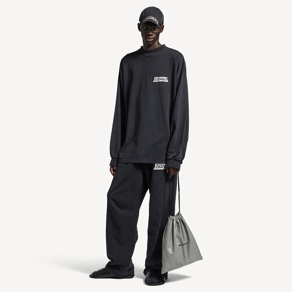 Balenciaga Top-quality Version Men's Masking Tape Long Sleeve T-shirt Large Fit in Faded Black #336737