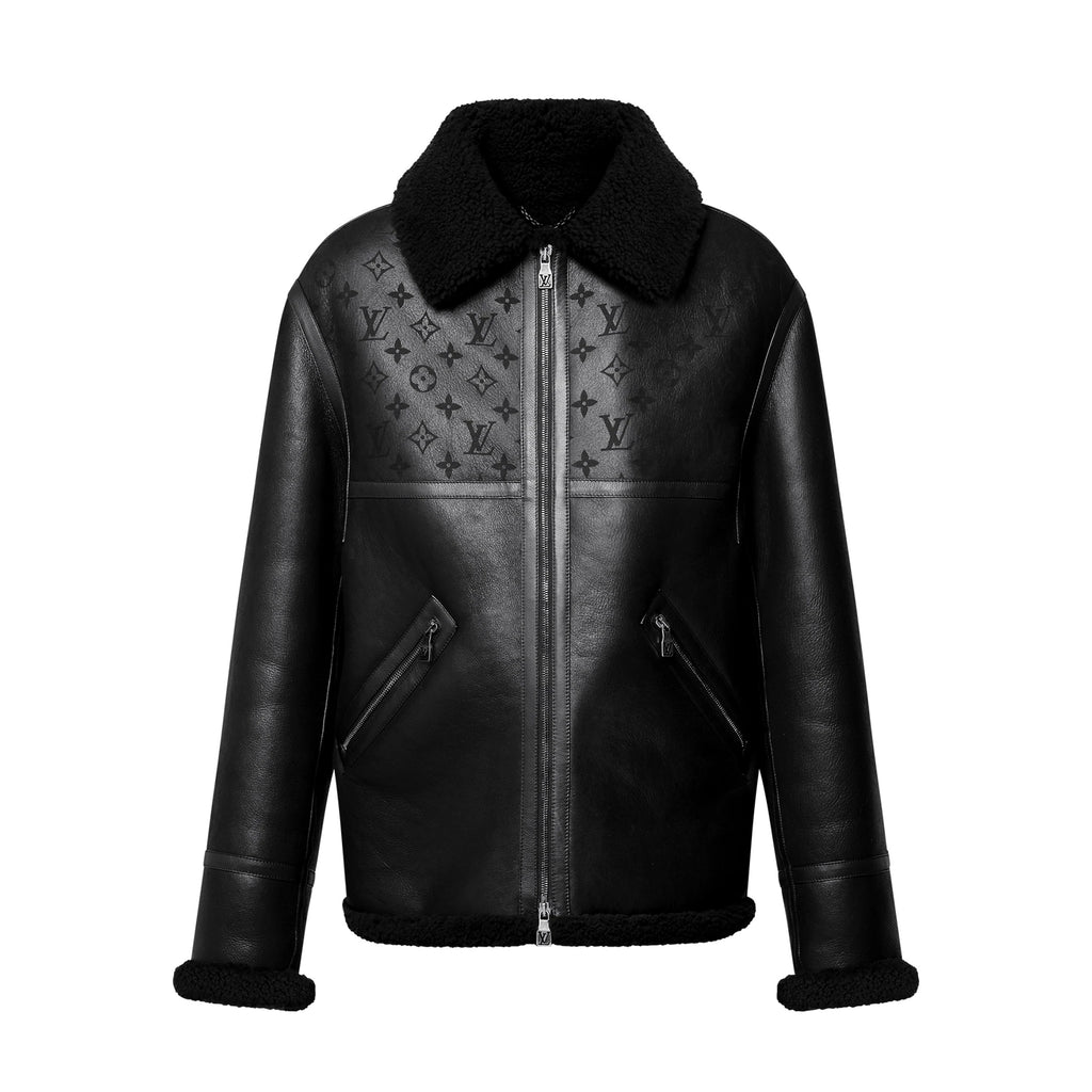 Louis Vuitton Men's Winter Solid Colour Printed Lambskin Wool Zip Up Long Sleeve Jacket #76879