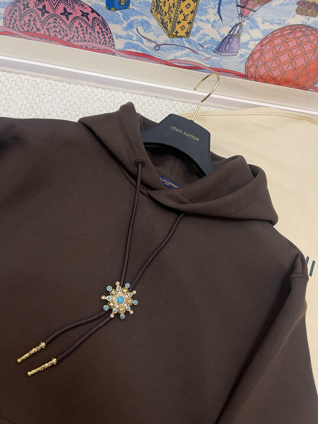 Louis Vuitton Men's Spring & Autumn Solid Color Logo Print Drawstring Hooded Sweatshirt #75431