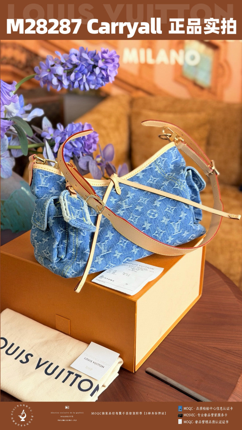 LOUIS VUITTON Carryall Cargo PM Monogram Denim Handbags M28287#379361