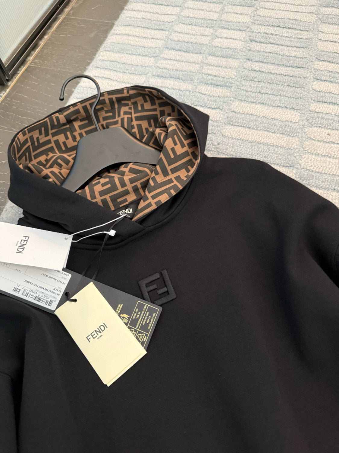 Fendi Men's And Women's Fashion Casual Solid Color Cotton Hooded Embroidered Long Sleeve Sweatshirt #78873