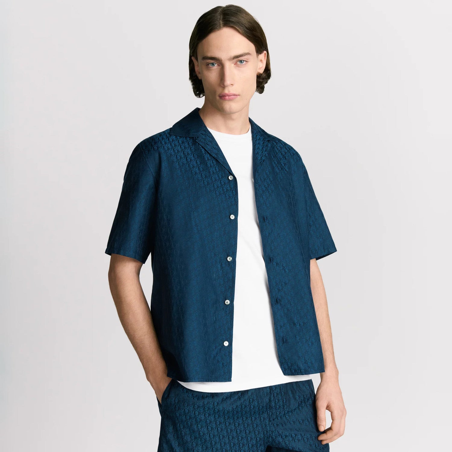 Dior Men's Summer Solid Color Letter Printed V-Neck Single Breasted Short Sleeve Shirt Elastic Waist Shorts Pants Set Suit #76295