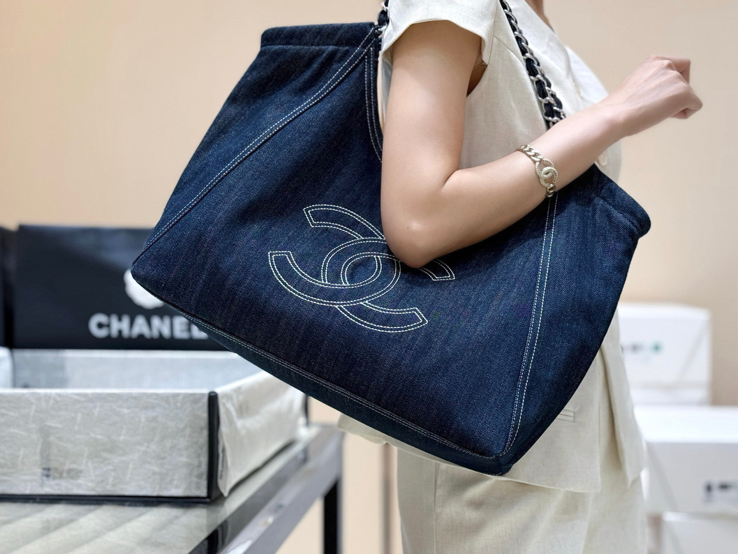 Chanel Vintage Denim Shopping Tote #295664