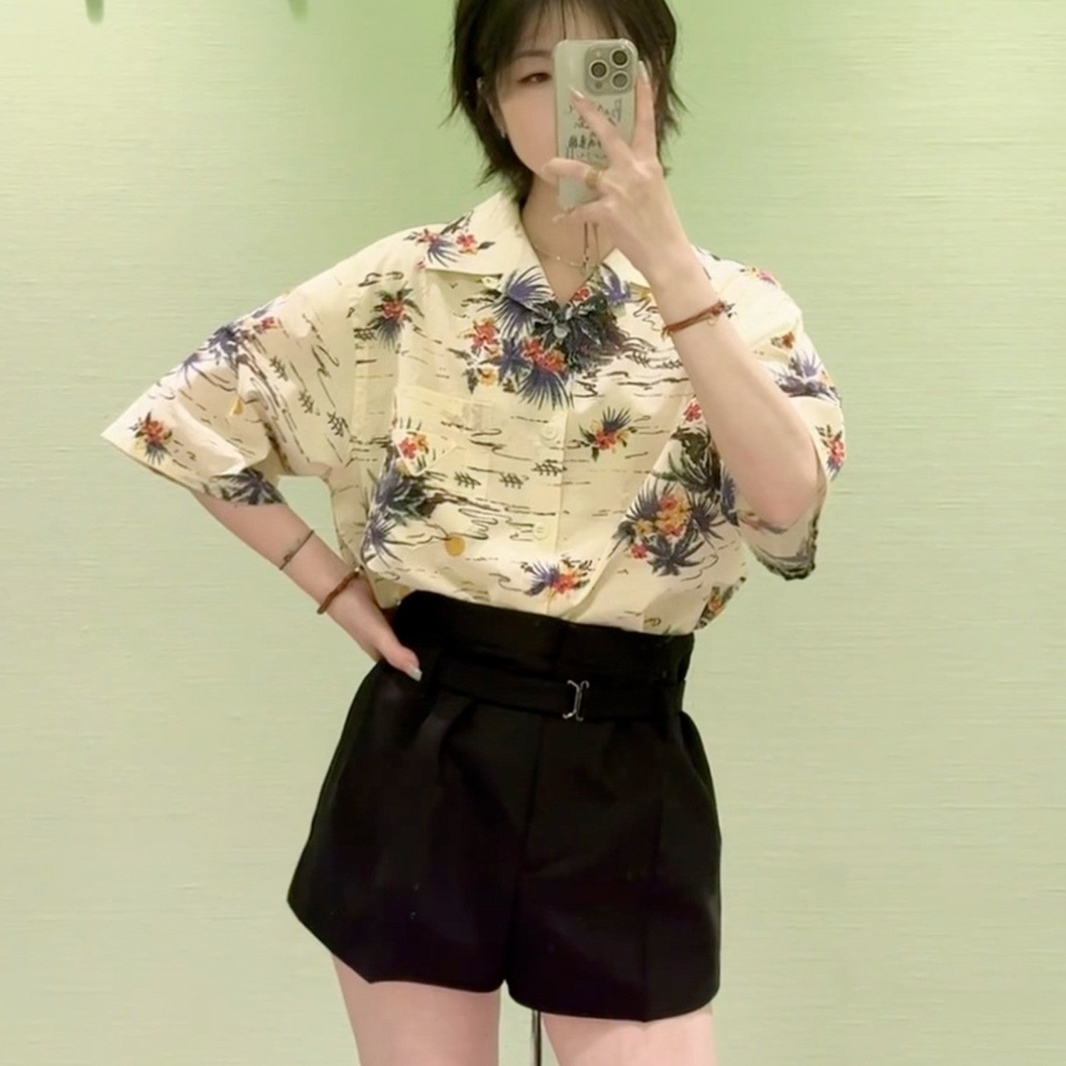 Prada Men's Women's Summer Floral Print Cotton Bowling Shirt Hawaiian Beach Style Short Sleeve Shirt T-shirt Ngvp #1495