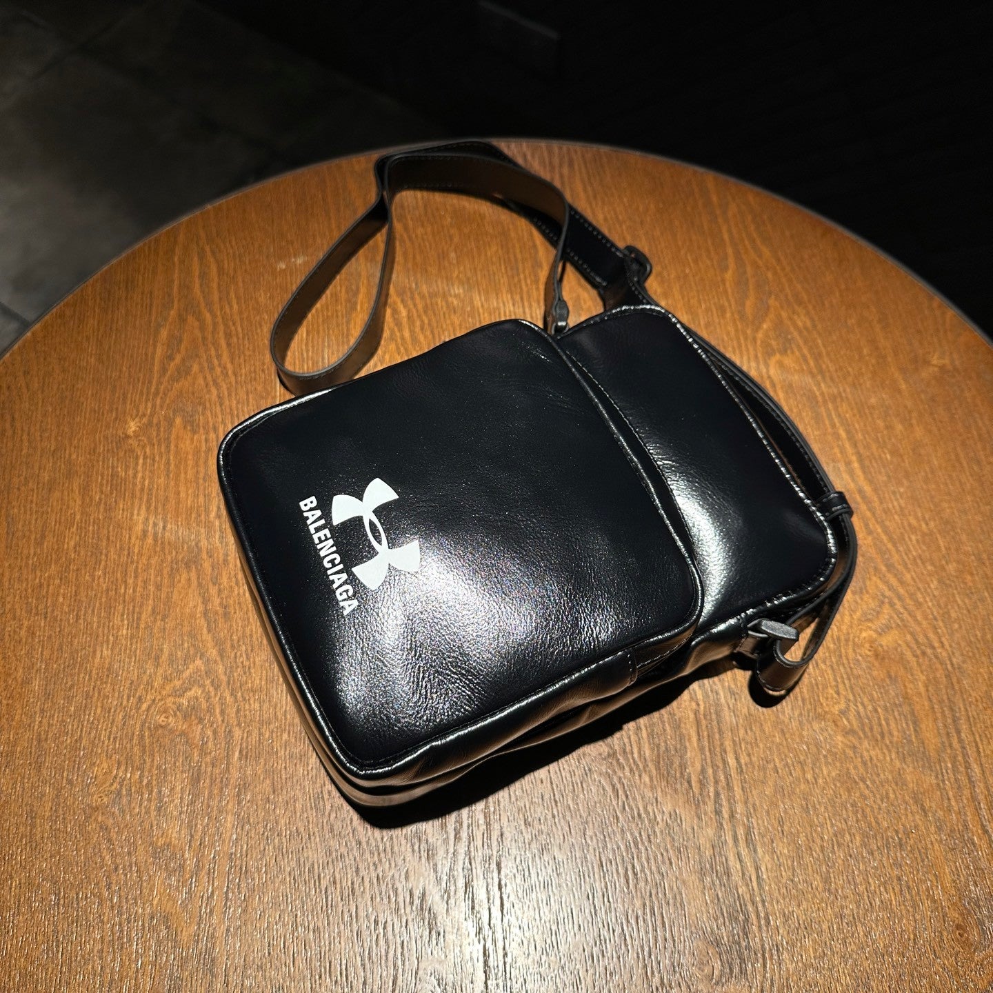 Balenciaga Under Armour Men's Black Smooth Sheep Leather Shoulder Crossbody Bag Bags #75671