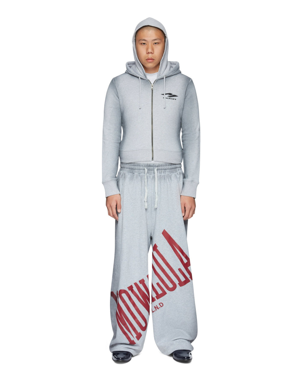 Mowalola Men's Fall And Winter Gray Dirty White Do Old Doublelayer Hooded Zipper Short Sweater High Street Casual Trend Jacket Ngvp #2413