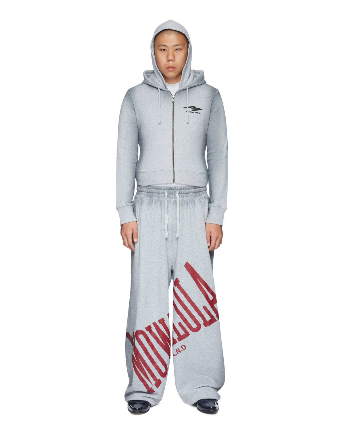 Mowalola Men's Fall And Winter Gray Dirty White Do Old Doublelayer Hooded Zipper Short Sweater High Street Casual Trend Jacket Ngvp #2413