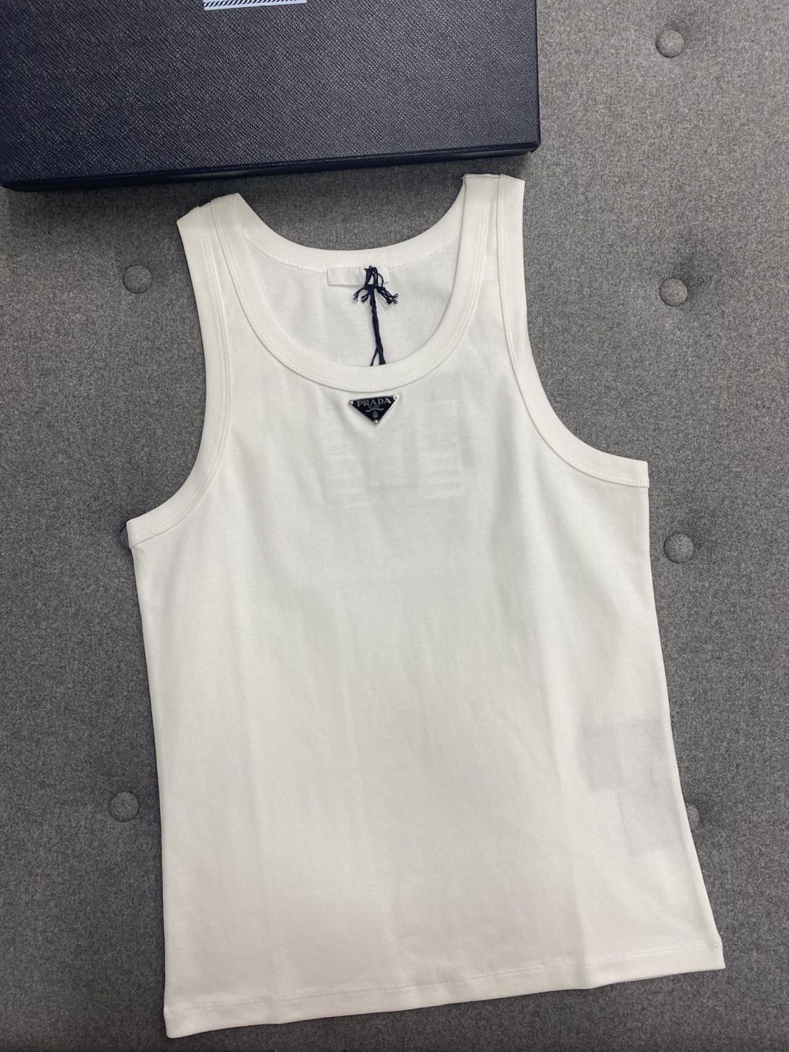 Prada Men's Summer Solid Color Logo Crew Neck Cotton Vest Top #76535