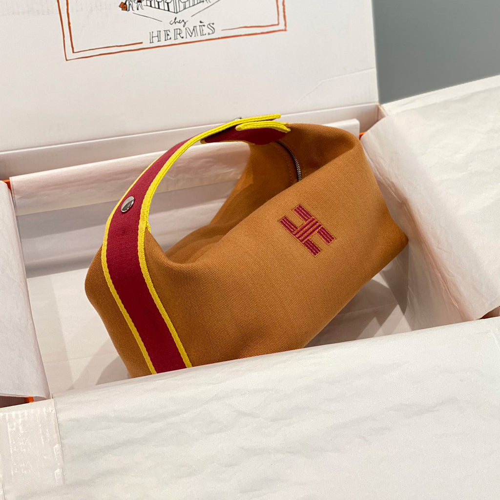 Hermes Classic Casual Color Block Canvas Tote Bag Makeup Bag Toiletry Bag Bags #78245