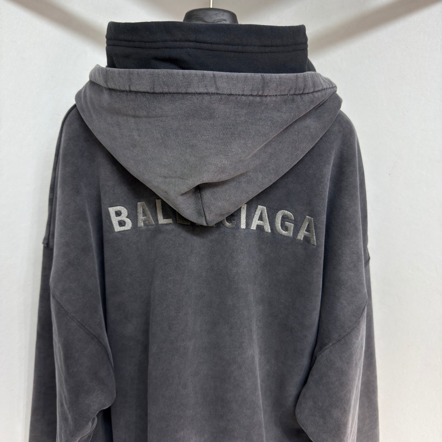 Balenciaga Men's Layered Zip-up Hoodie in Faded Black #336823