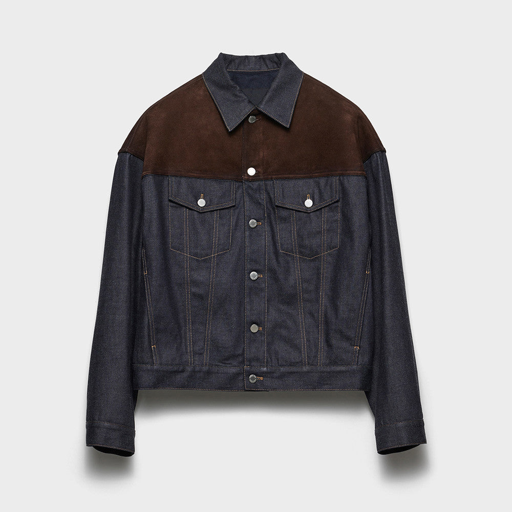 PRADA Navy Denim And Suede Blouson Jacket #334279