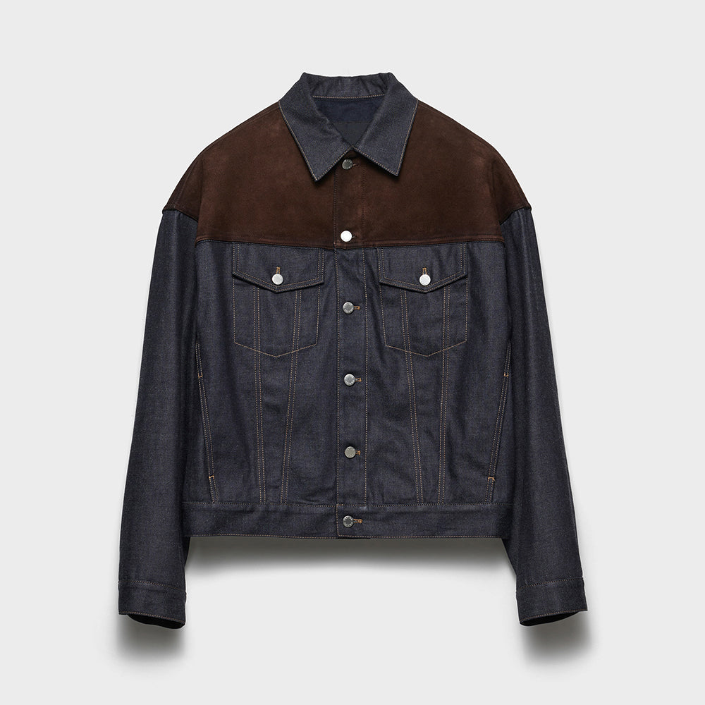 PRADA Navy Denim And Suede Blouson Jacket #334279