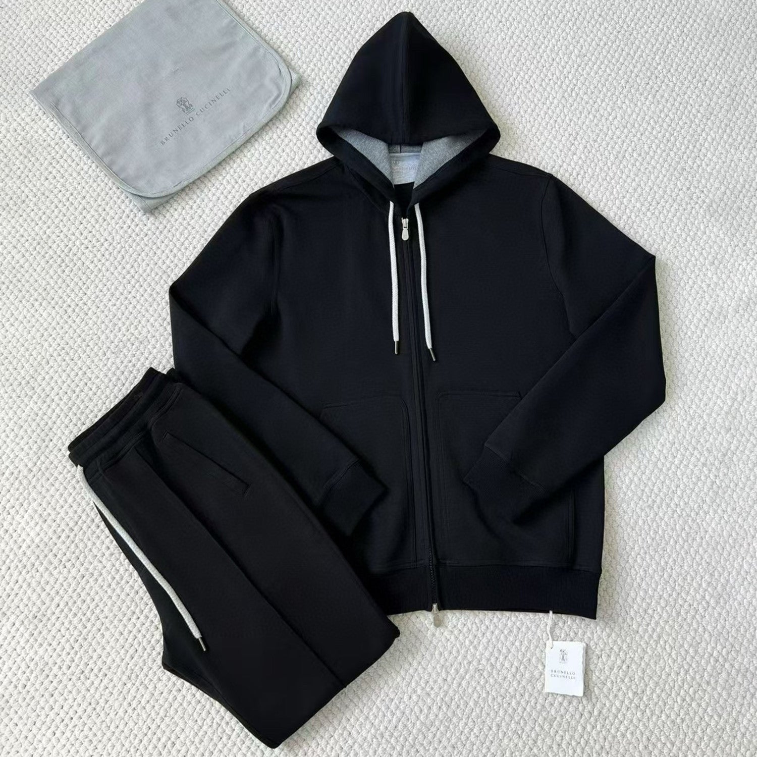 Brunello Cucinelli Men's Solid Colour Hooded Zip Sweatshirt Jacket Drawstring Comfort Straight Trousers Pants Sweatpants Suit Set  #81324