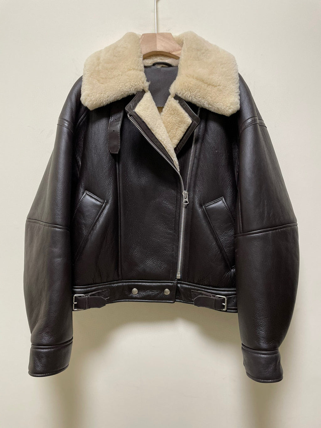 Acne Studios Lamb's Wool Winter Lapel Biker Jacket Coat #96275