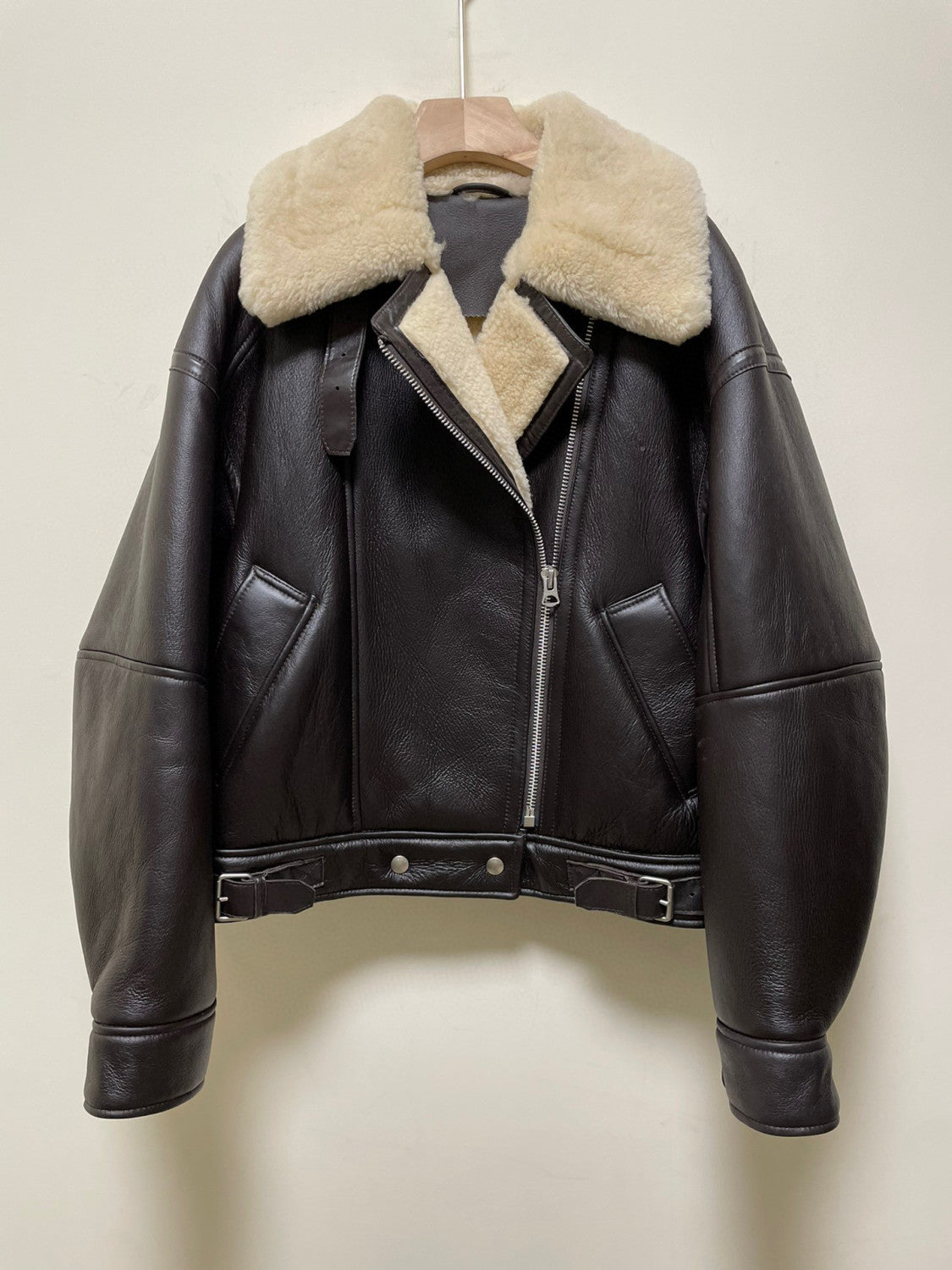 Acne Studios Lamb's Wool Winter Lapel Biker Jacket Coat #96275