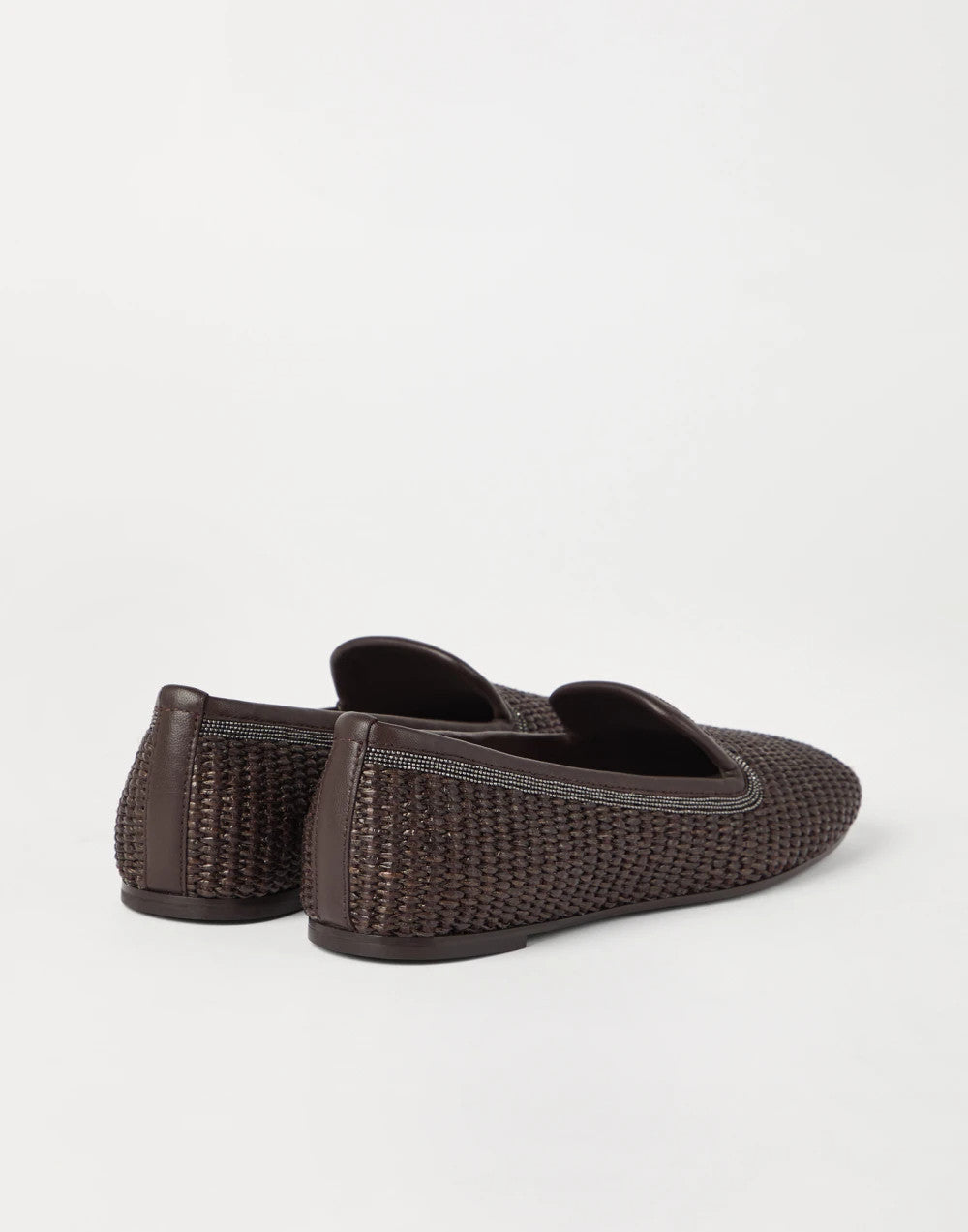 Brunello Cucinelli Women's Techno Raffia Slippers With Precious Trim Round Toe Solid Color Single Shoes Sheepskin Tassel Embellished Four Seasons Casual Flats Shoes Ngvp #1537