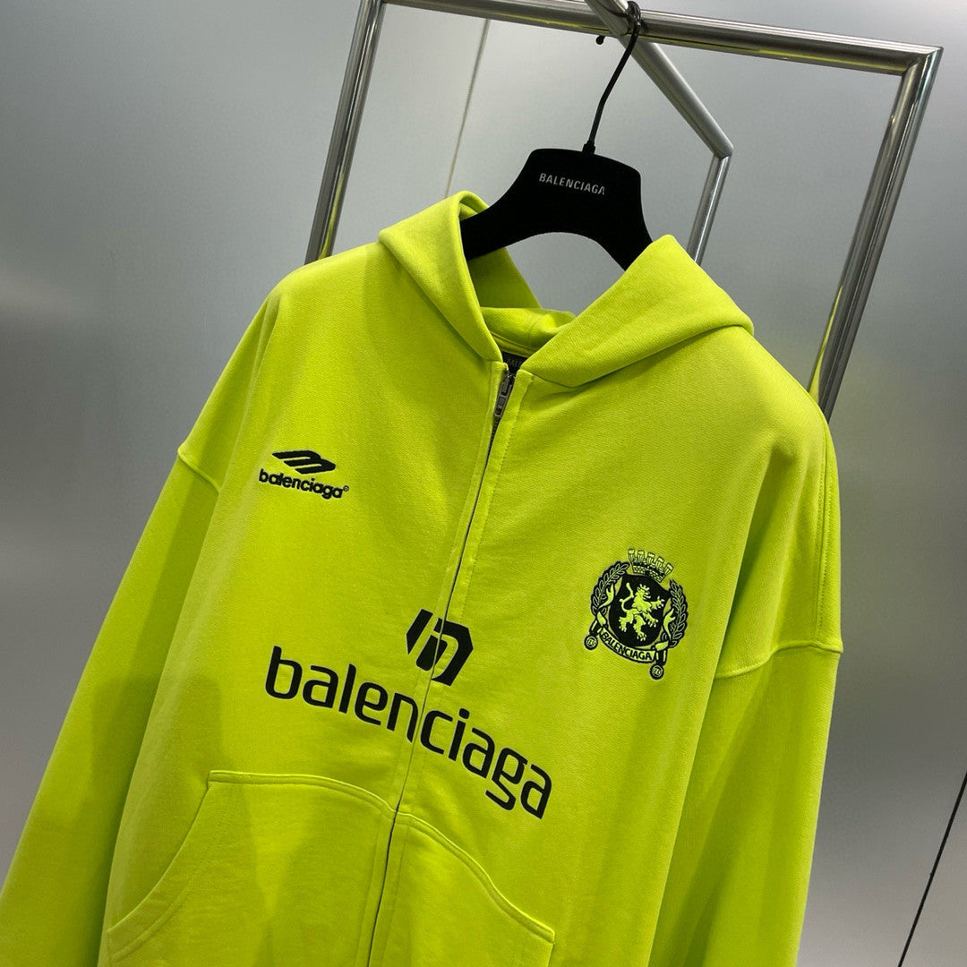 Balenciaga Men's Fall/Winter Paris Soccer Zip-Up Hoodie Medium Fit Solid Color Hooded Jacket #97993