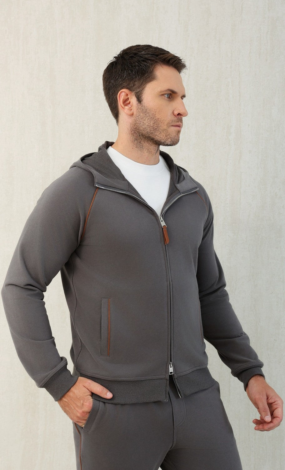 Brunello Cucinelli Men's Techno Cotton French Terry Hooded Long Sleeve Casual Athletic Sweatshirt Solid Color Zipper Spring Jacket Ngvp #1675
