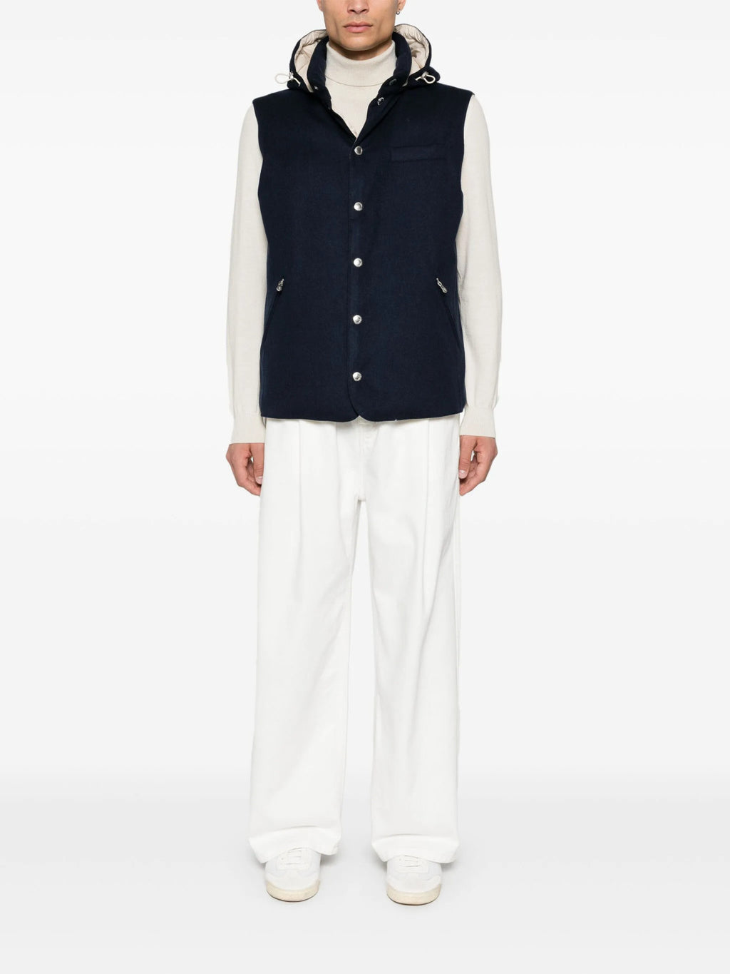 Brunello Cucinelli Men's Spring/Autumn Detachable Hooded Solid Color Single-Breasted Bonded Wool Flannel Down Vest Ngvp #2293
