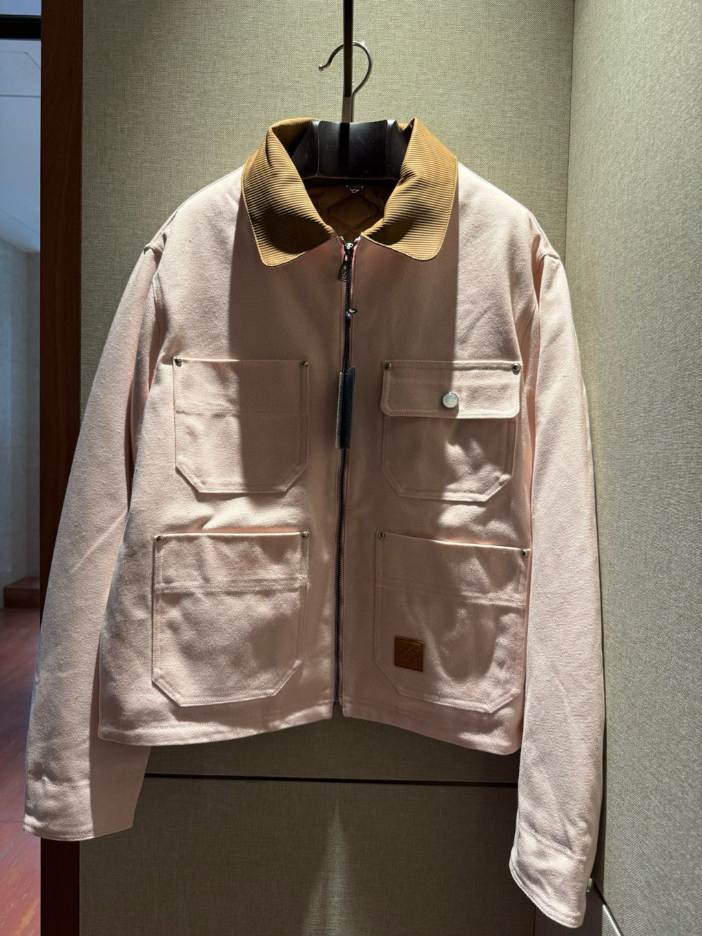 Louis Vuitton X Men's Autumn And Winter Pink Lapel Workwear Jacket Cotton Fashion Trend Zipper Casual Long Sleeve Jacket  #81632