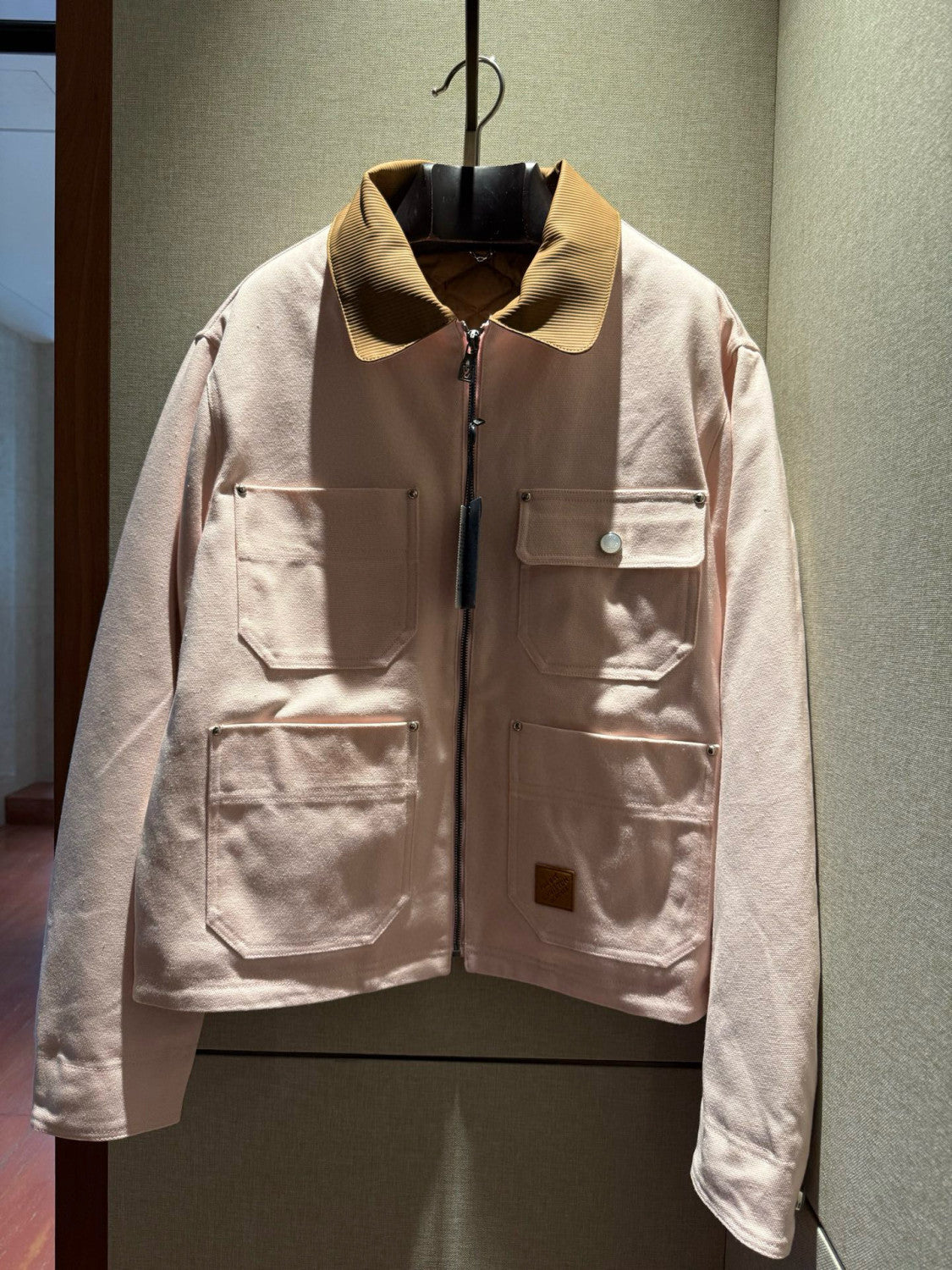 Louis Vuitton X Men's Autumn And Winter Pink Lapel Workwear Jacket Cotton Fashion Trend Zipper Casual Long Sleeve Jacket  #81632