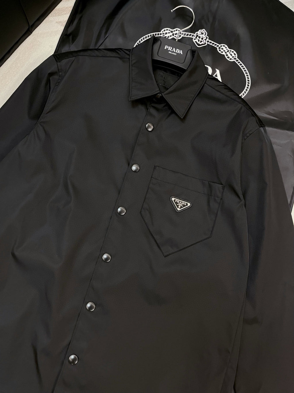 Prada Re-Nylon Men's Spring/Fall Fashion Casual Solid Color Collared Single Button Nylon Jacket Shirt #78762